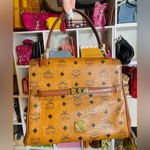 MCM Vintage Limited Edition Cognac Visetos Kelly Top Handle Satchel- Rare